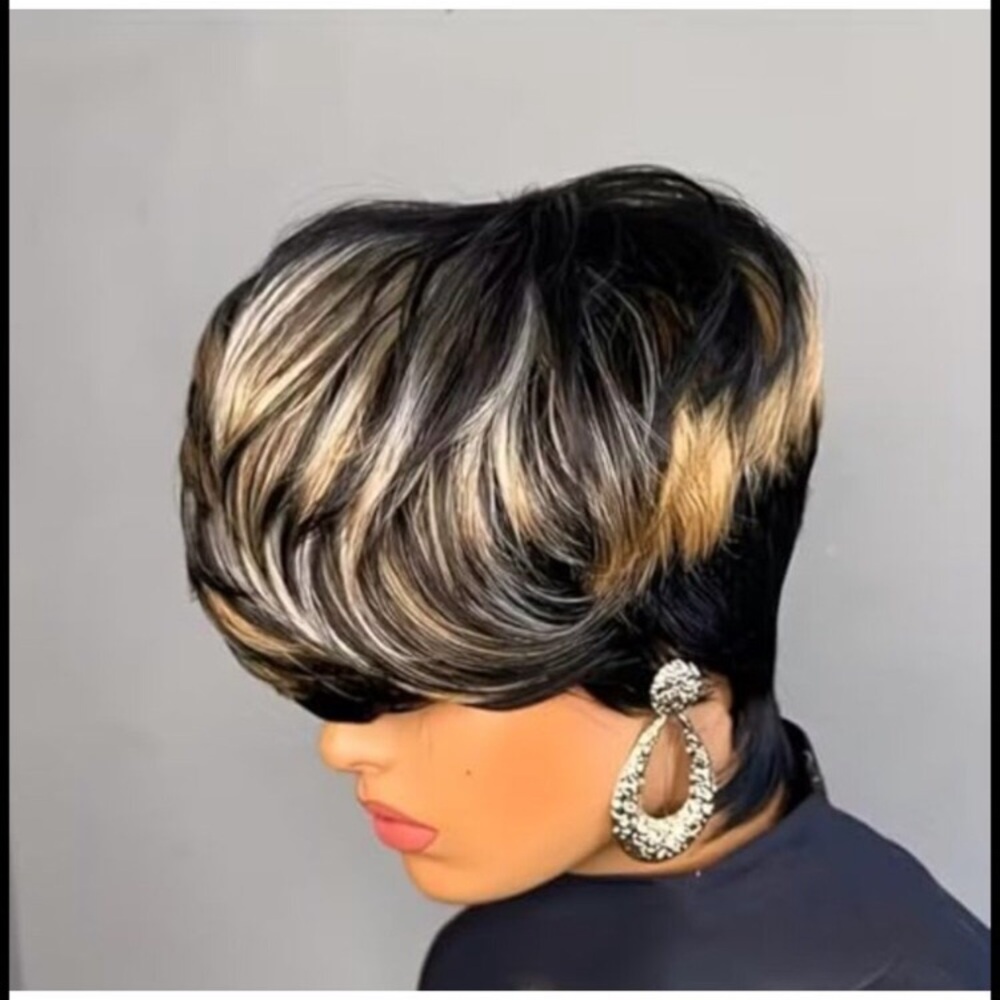 100% Virgin Human Hair Pixie Cut Wig, Glueless, 150% Density, Heat Style